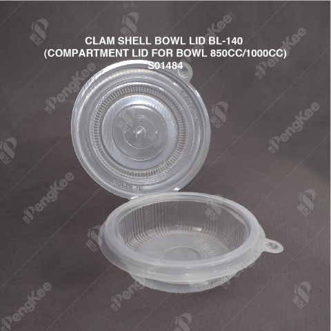 PP CLAM SHELL BOWL LID BL-140 (COMPARTMENT LID FOR BOWL 850CC/1000CC) (100'S X 3PKT/CTN)