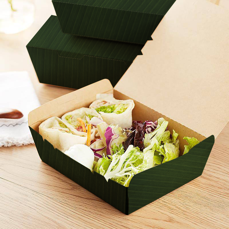 TBH 600 PAPER LUNCH BOX WITH SELF LOCK (BANANA LEAF)