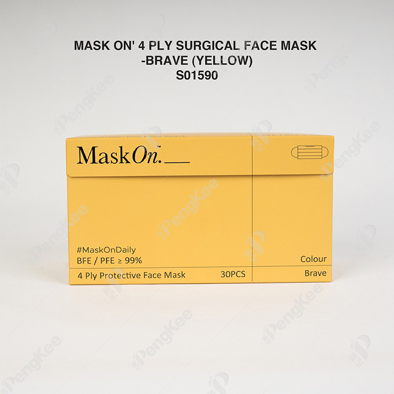 MASK ON' 4 PLY SURGICAL FACE MASK -BRAVE (YELLOW) 30'S X 40BOX