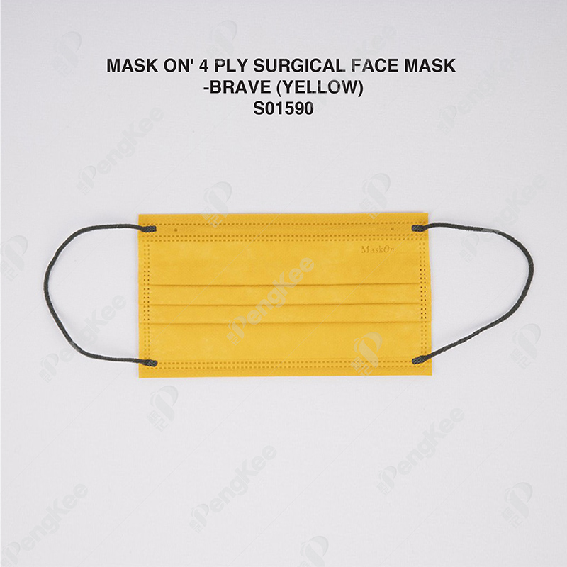 MASK ON' 4 PLY SURGICAL FACE MASK -BRAVE (YELLOW) 30'S X 40BOX