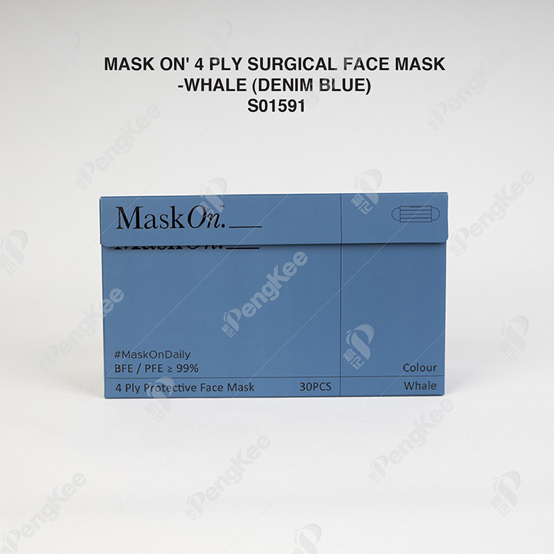 MASK ON' 4 PLY SURGICAL FACE MASK -WHALE (DENIM BLUE) 30'S X 40BOX