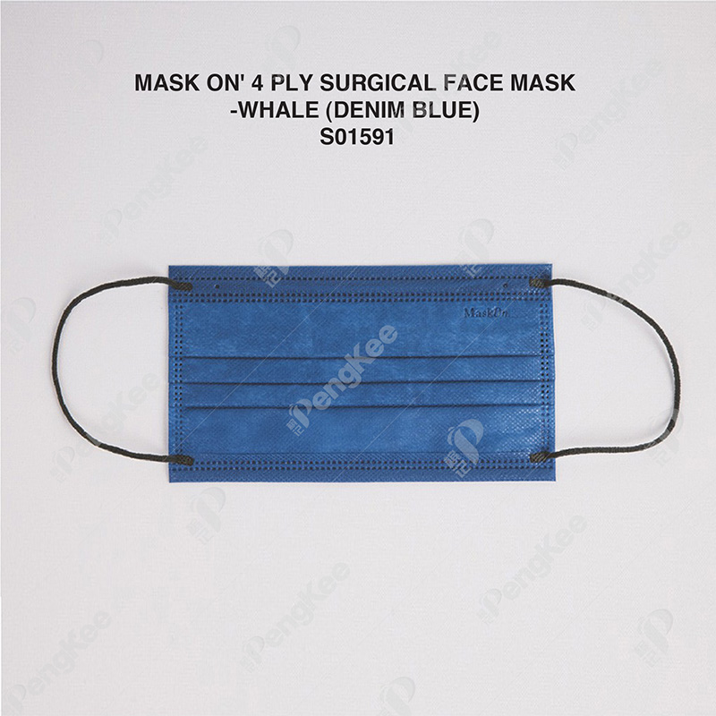MASK ON' 4 PLY SURGICAL FACE MASK -WHALE (DENIM BLUE) 30'S X 40BOX