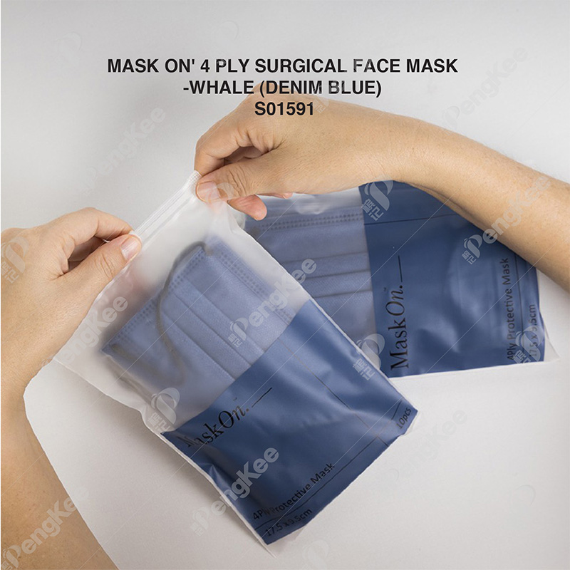 MASK ON' 4 PLY SURGICAL FACE MASK -WHALE (DENIM BLUE) 30'S X 40BOX