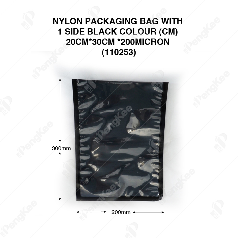 NYLON PACKAGING BAG WITH 1 SIDE BLACK COLOUR (CM) 20CM*30CM *200MICRON (100'S)