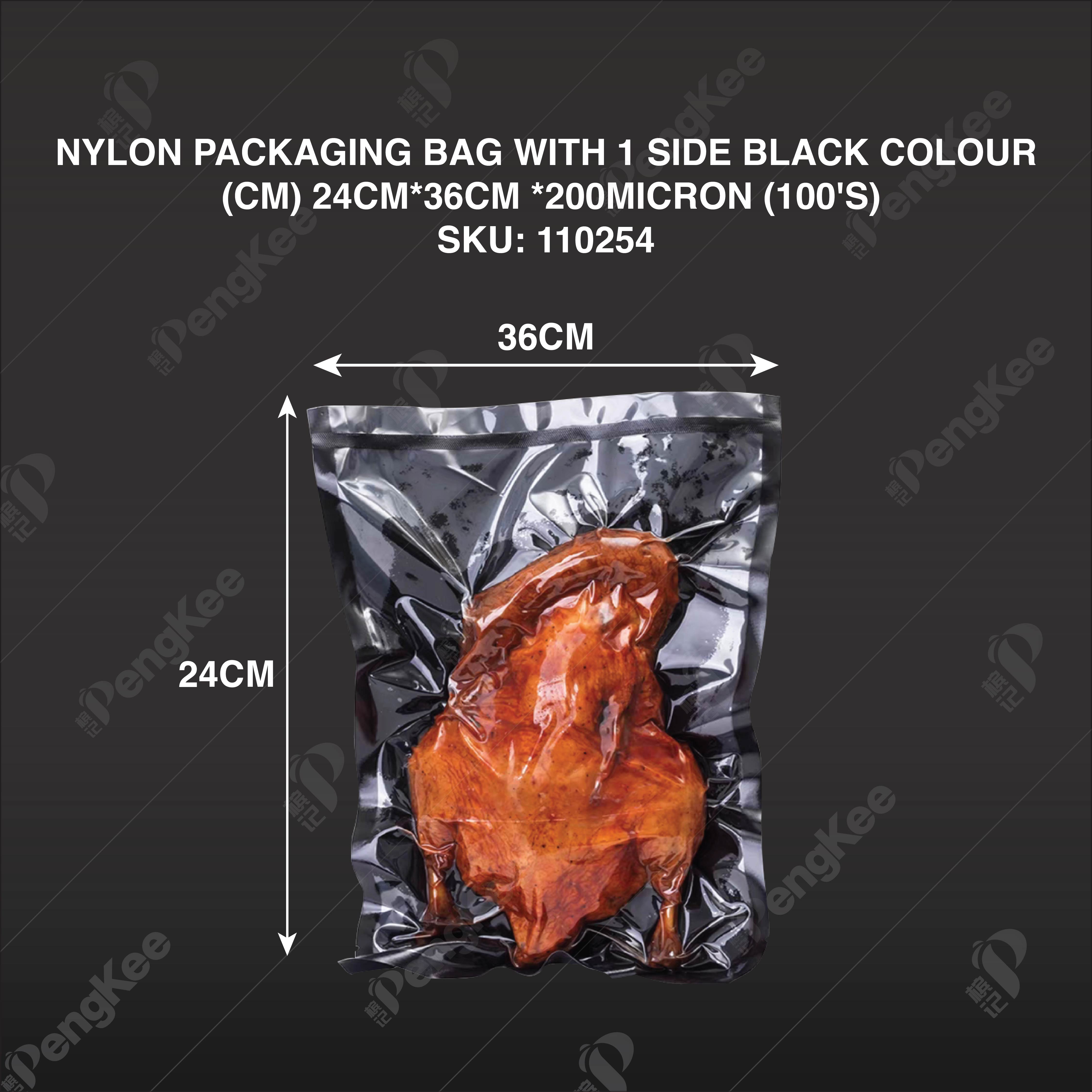 NYLON PACKAGING BAG WITH 1 SIDE BLACK COLOUR (CM) 24CM*36CM *200MICRON (100'S)