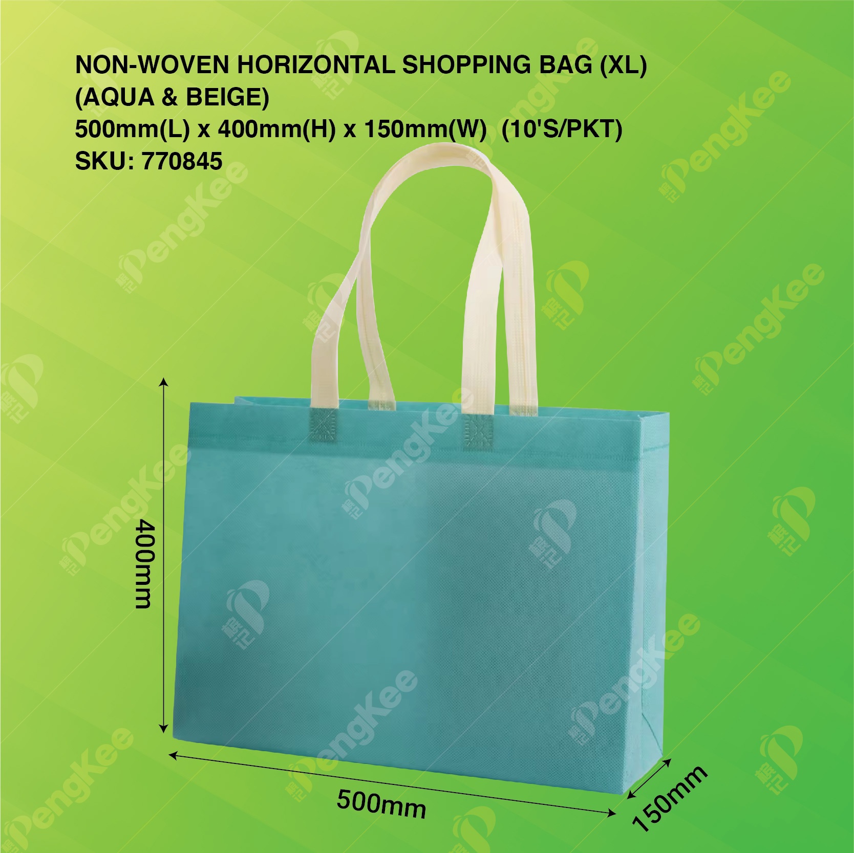 NON-WOVEN HORIZONTAL SHOPPING BAG (XL) 50CM(L)*40CM(H)*15CM(W) (AQUA & BEIGE) (200'S/CTN)