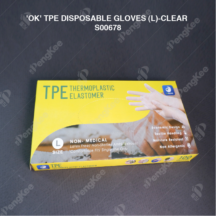 'OK' TPE DISPOSABLE GLOVES (L)-CLEAR (CM) (100'S X 20BOX)