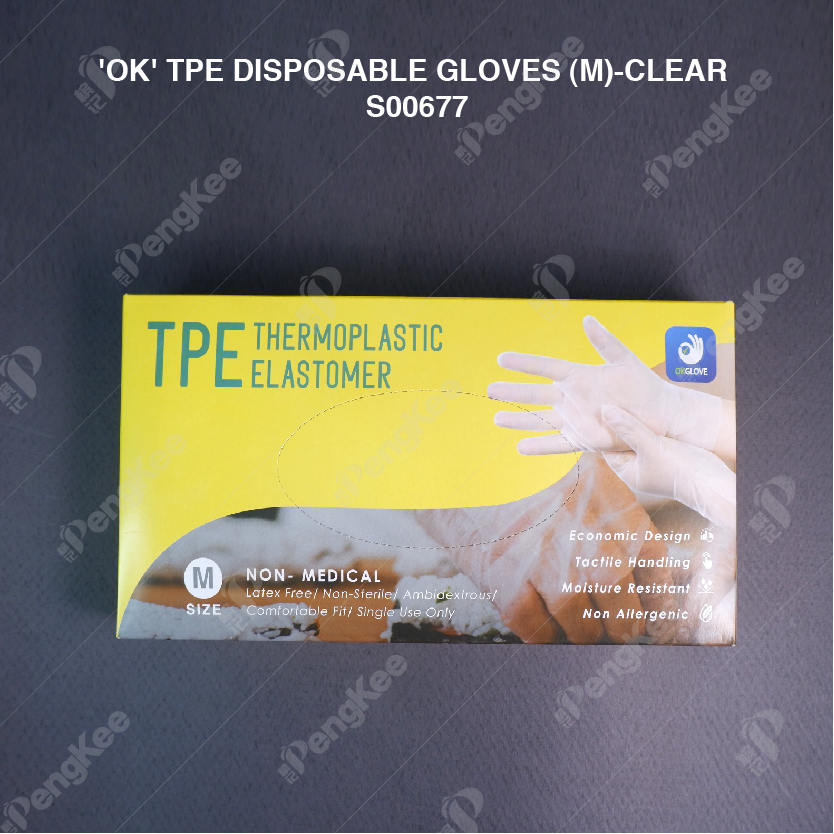 'OK' TPE DISPOSABLE GLOVES (M)-CLEAR (CM) (100'S X 20BOX)