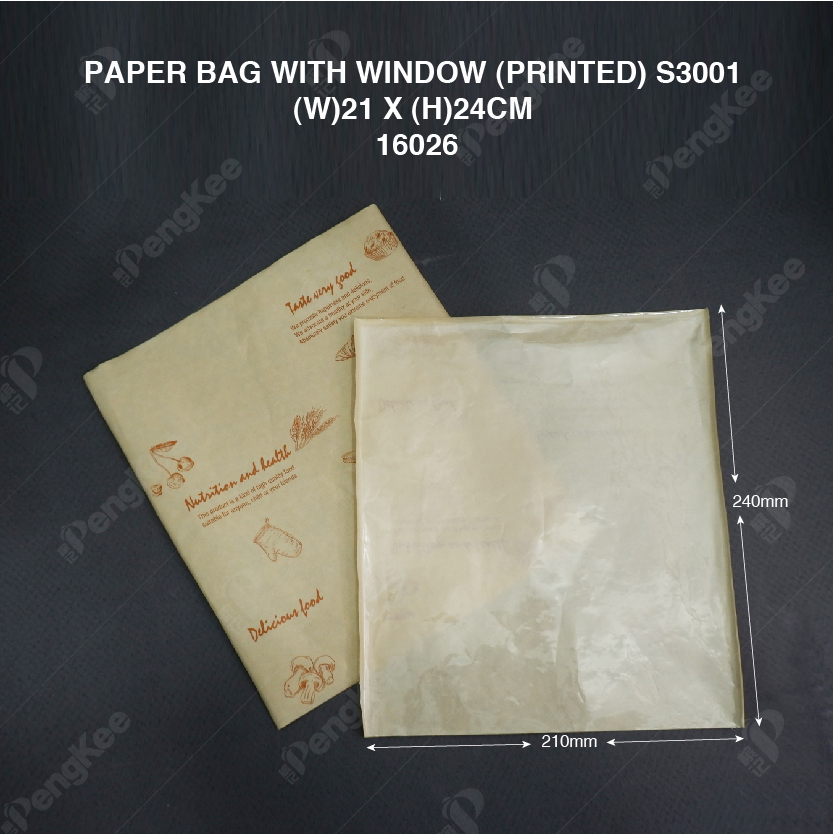 PAPER BAG WITH WINDOW (PRINTED) S3001 (W)21 X (H)24CM (100'SPKT) (36PKTCTN) 