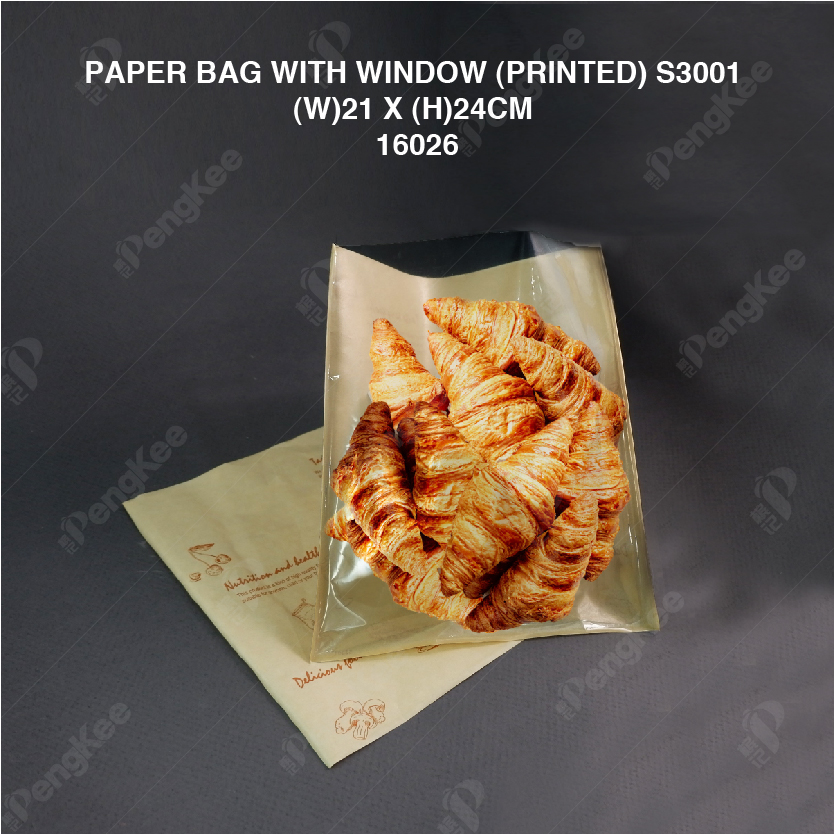 PAPER BAG WITH WINDOW (PRINTED) S3001 (W)21 X (H)24CM (100'SPKT) (36PKTCTN) 