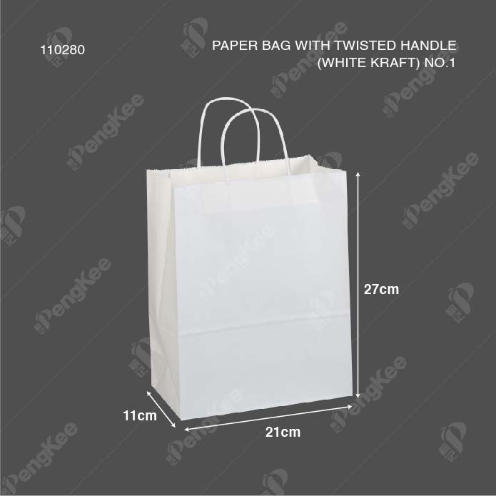 WHITE TWISTED HANDLE PAPER BAG NO.1- 21 X 27 X 11 (CM)