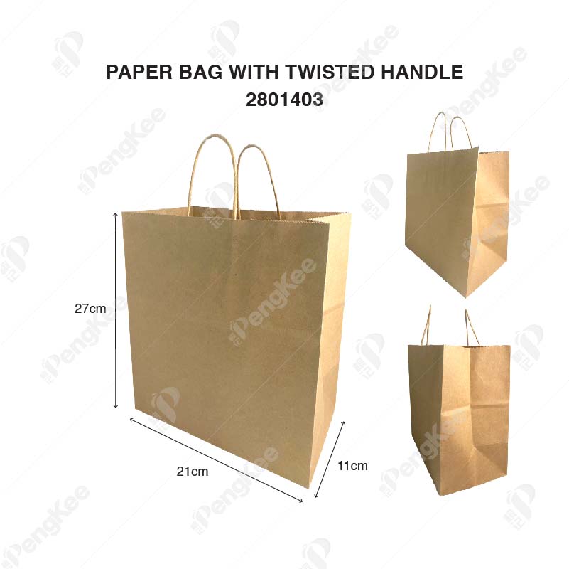 BROWN TWISTED HANDLE PAPER BAG NO.1- 27 x 21 x 11 (CM)