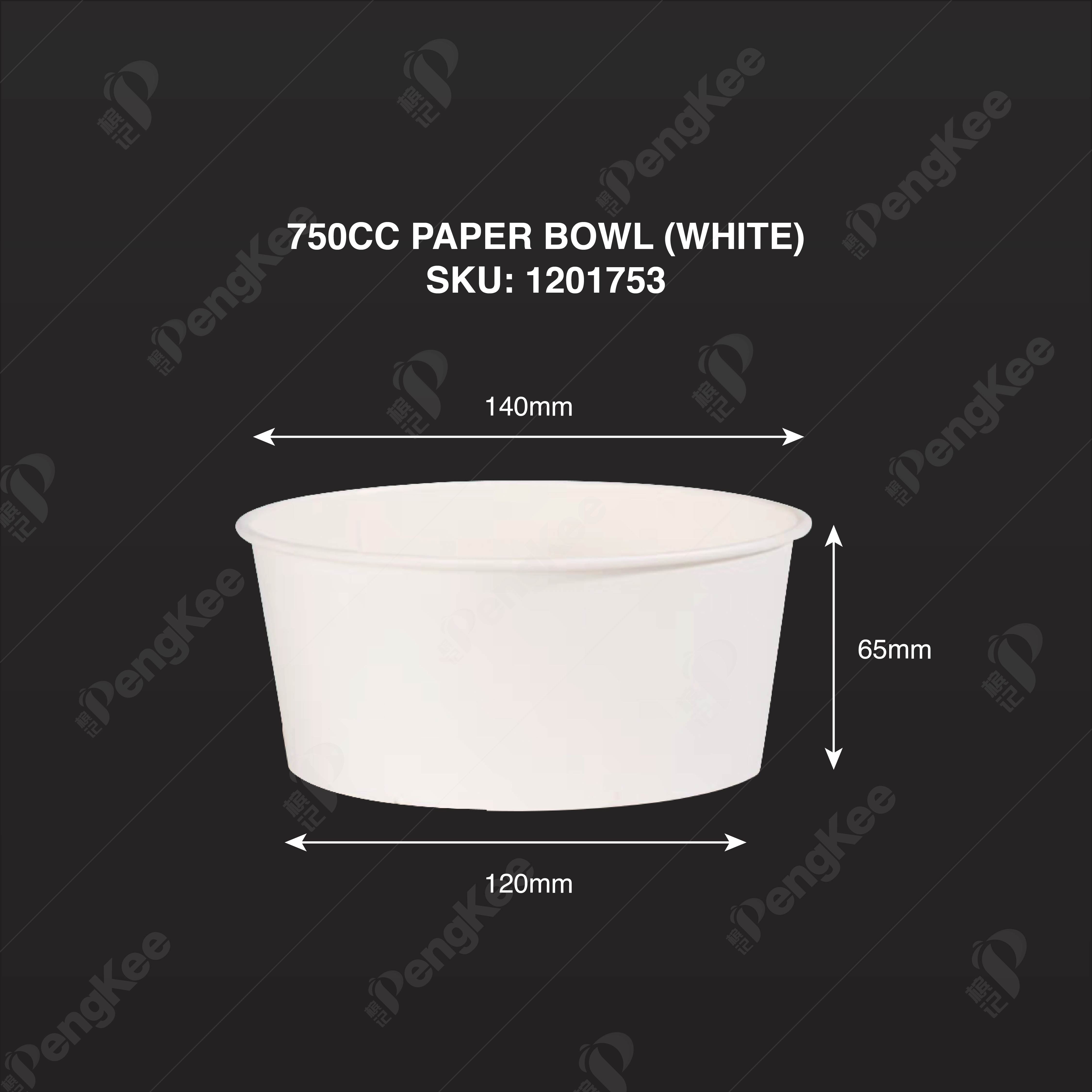 750CC PAPER BOWL (WHITE) (50'S/PKT) 