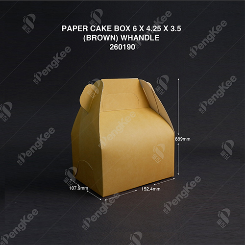 PAPER CAKE BOX 6 X 4.25 X 3.5 (BROWN) WHANDLE (100'SPKT ) (300'SBDL) 