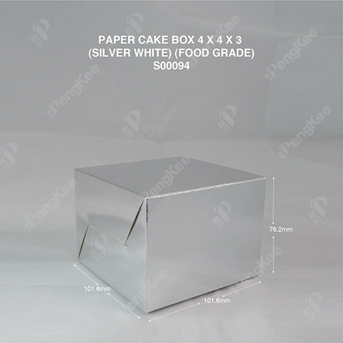 PAPER CAKE BOX 4 X 4 X 3 (SILVER WHITE) (food grade) (100'SPKT) (500'SBDL)