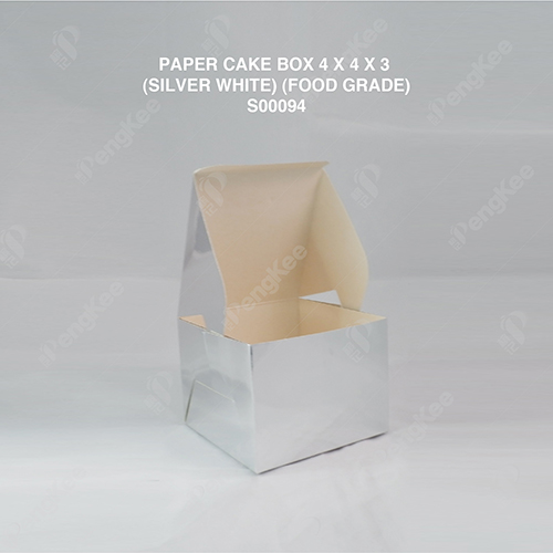 PAPER CAKE BOX 4 X 4 X 3 (SILVER WHITE) (food grade) (100'SPKT) (500'SBDL)