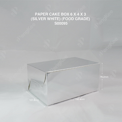 PAPER CAKE BOX 6 X 4 X 3 (SILVER WHITE) (food grade) (100'SPKT) (300'SBDL)