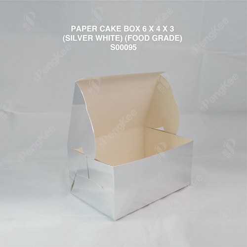 PAPER CAKE BOX 6 X 4 X 3 (SILVER WHITE) (food grade) (100'SPKT) (300'SBDL)