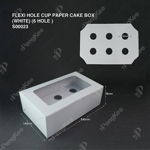FLEXI HOLE CUP PAPER CAKE BOX (WHITE) (6 HOLE )( 25PCS /PKT )