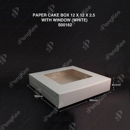 PAPER CAKE BOX 12 X 12 X 2.5  WITH WINDOW (WHITE) (50'SPKT) (100'SBDL)