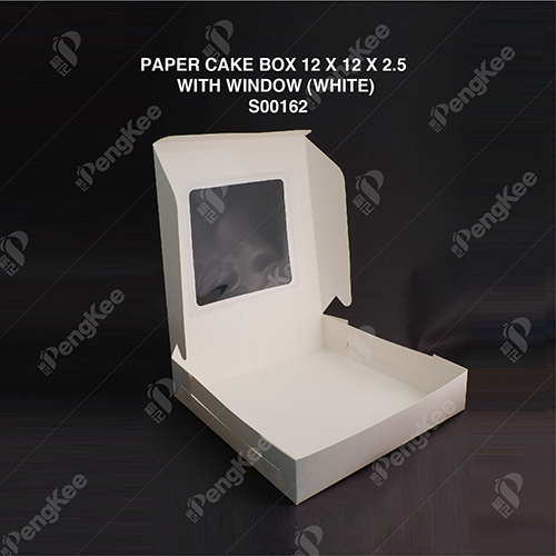 PAPER CAKE BOX 12 X 12 X 2.5  WITH WINDOW (WHITE) (50'SPKT) (100'SBDL)