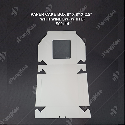 PAPER CAKE BOX 8 X 8 X 2.5  WITH WINDOW (WHITE) (50'SPKT) (100'SBDL) 