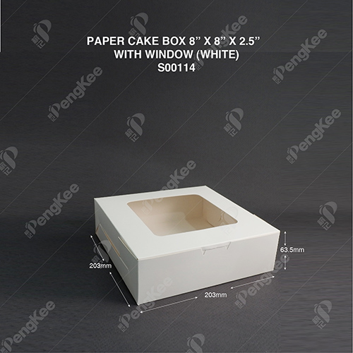 PAPER CAKE BOX 8 X 8 X 2.5  WITH WINDOW (WHITE) (50'SPKT) (100'SBDL) 