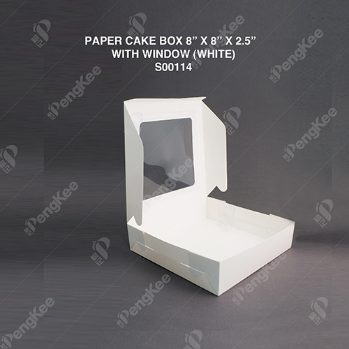 PAPER CAKE BOX 8 X 8 X 2.5  WITH WINDOW (WHITE) (50'SPKT) (100'SBDL) 