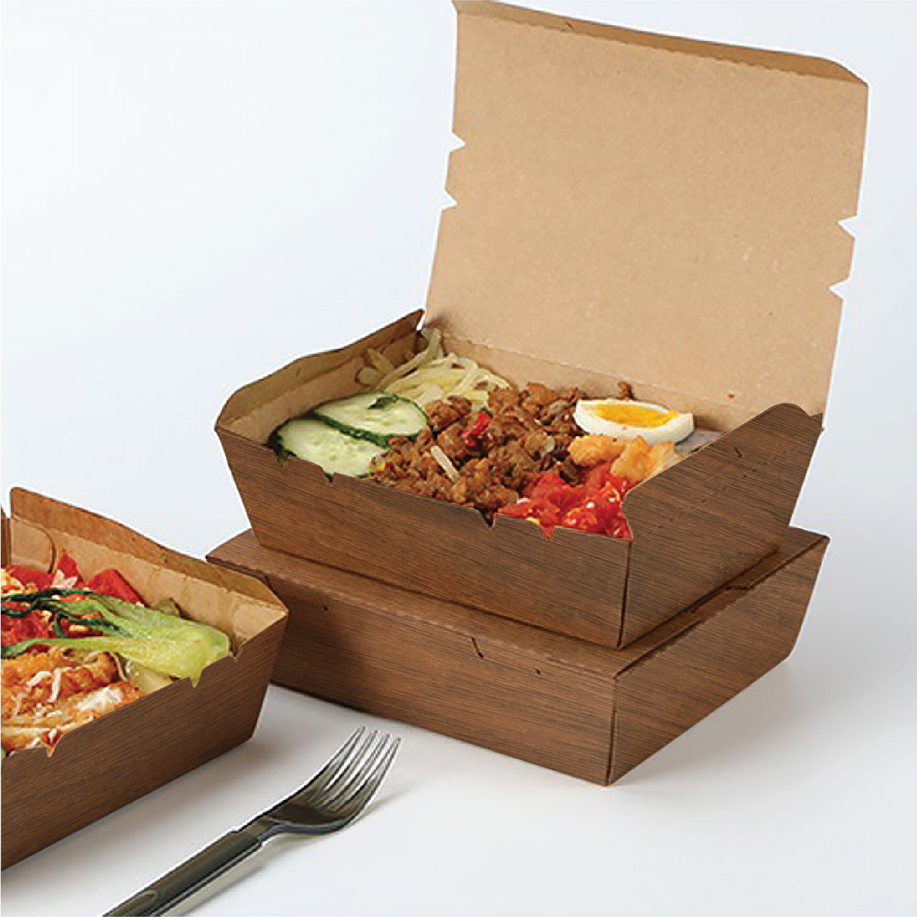 TBH 600 PAPER LUNCH BOX WITH SELF LOCK (WOODEN)