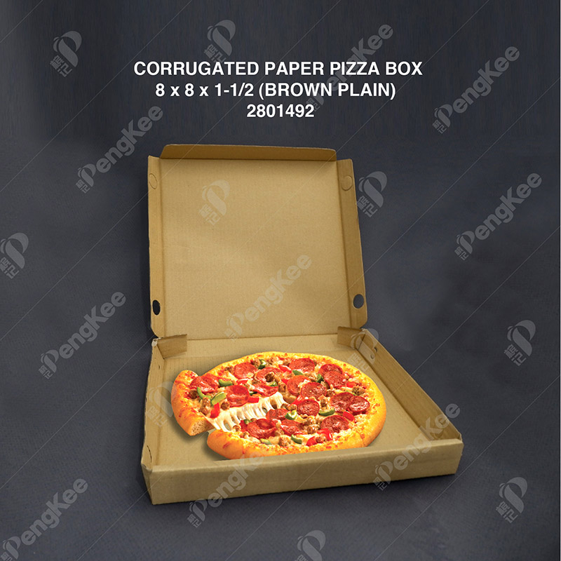 CORRUGATED PAPER PIZZA BOX 8" x 8" x 1-1/2" (BROWN PLAIN) (50'S/PKT)