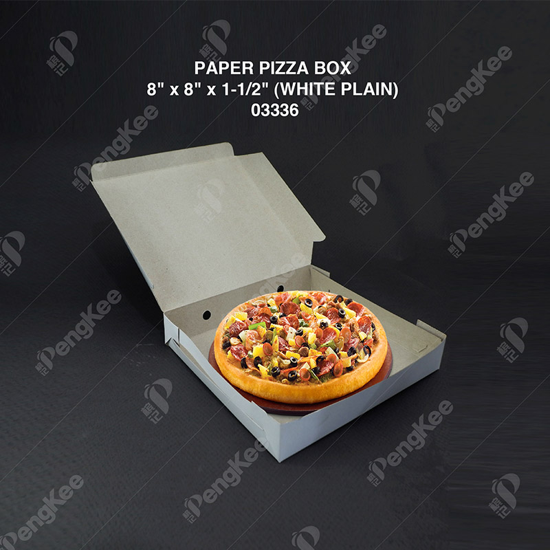 PAPER PIZZA BOX 8" x 8" x 1-1/2" (WHITE PLAIN) (100'S/PKT)