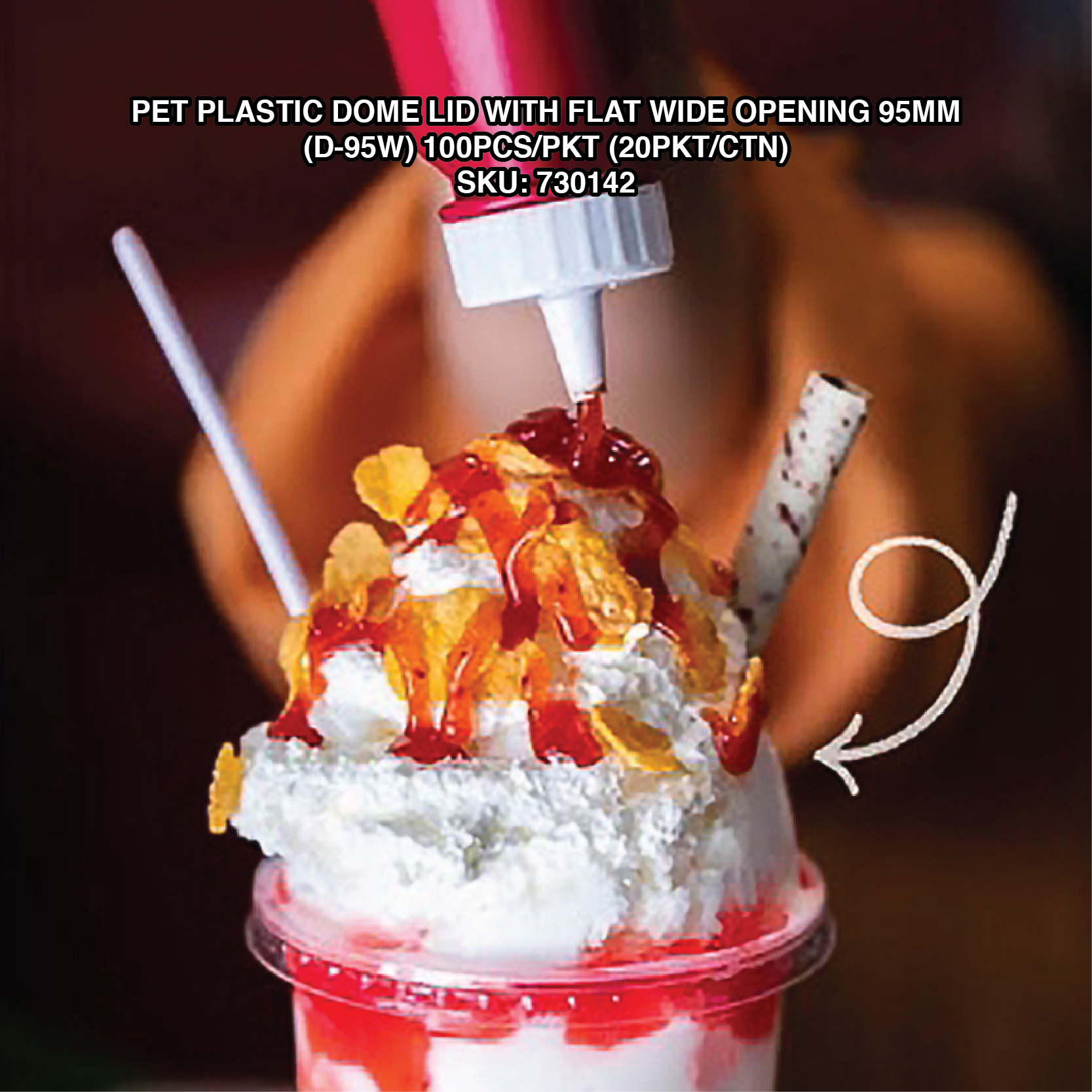 PET PLASTIC DOME LID WITH FLAT WIDE OPENING 95MM (D-95W) 100PCS/PKT (20PKT/CTN)