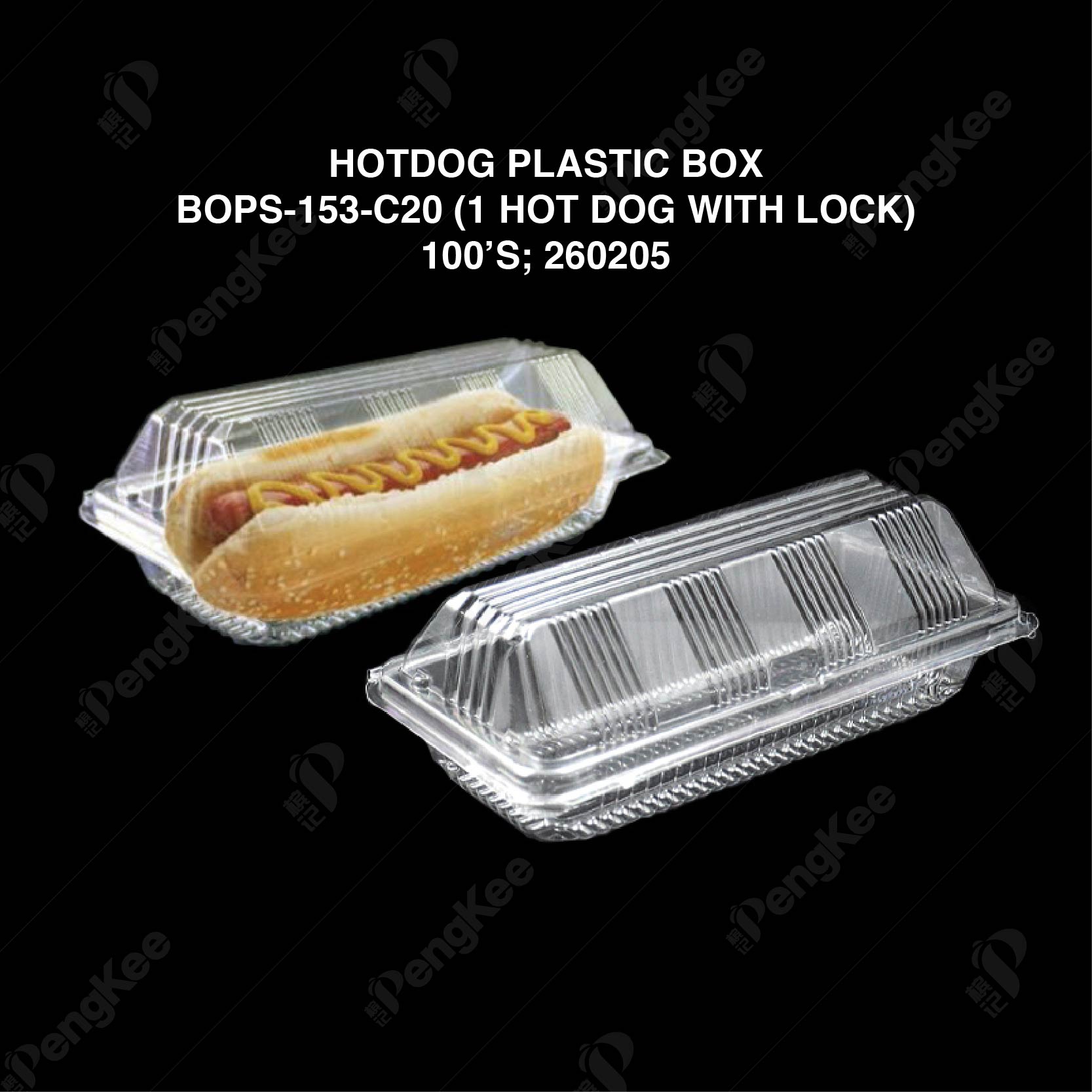 PLASTIC BOX BOPS-153-C20 (1 HOT DOG WITH LOCK) (100'S) 