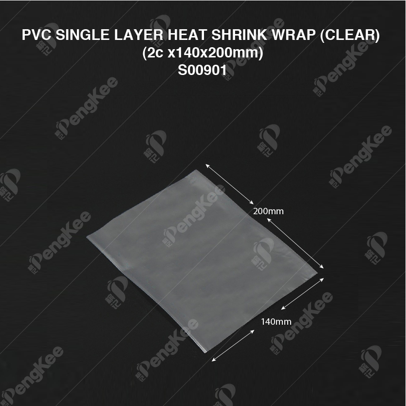 PVC SINGLE LAYER HEAT SHRINK WRAP (CLEAR) (2c x140x200mm) (CM) (100'S/PKT)