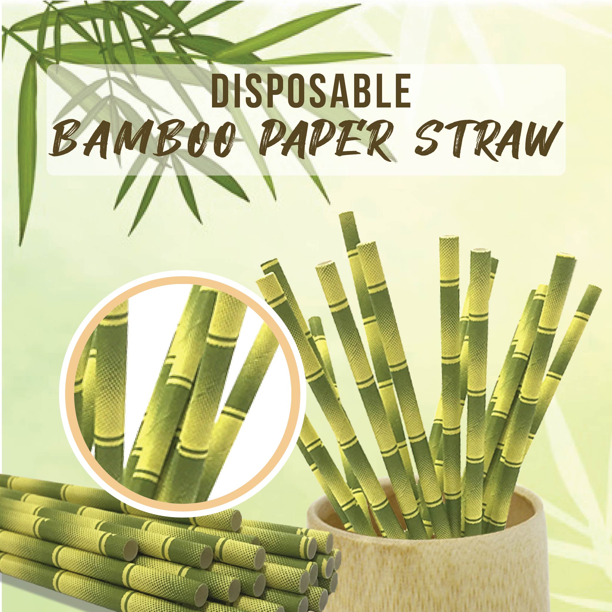 BIO PACK PAPER STRAWS 6MM X 197MM (BAMBOO DESIGN) (+-100'S X 100PKT/CTN)