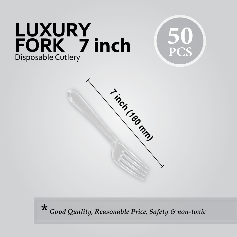 7" (180MM) LUXURY PLASTIC CUTLERY FORK (CLEAR) 50'S X 40PKT/CTN