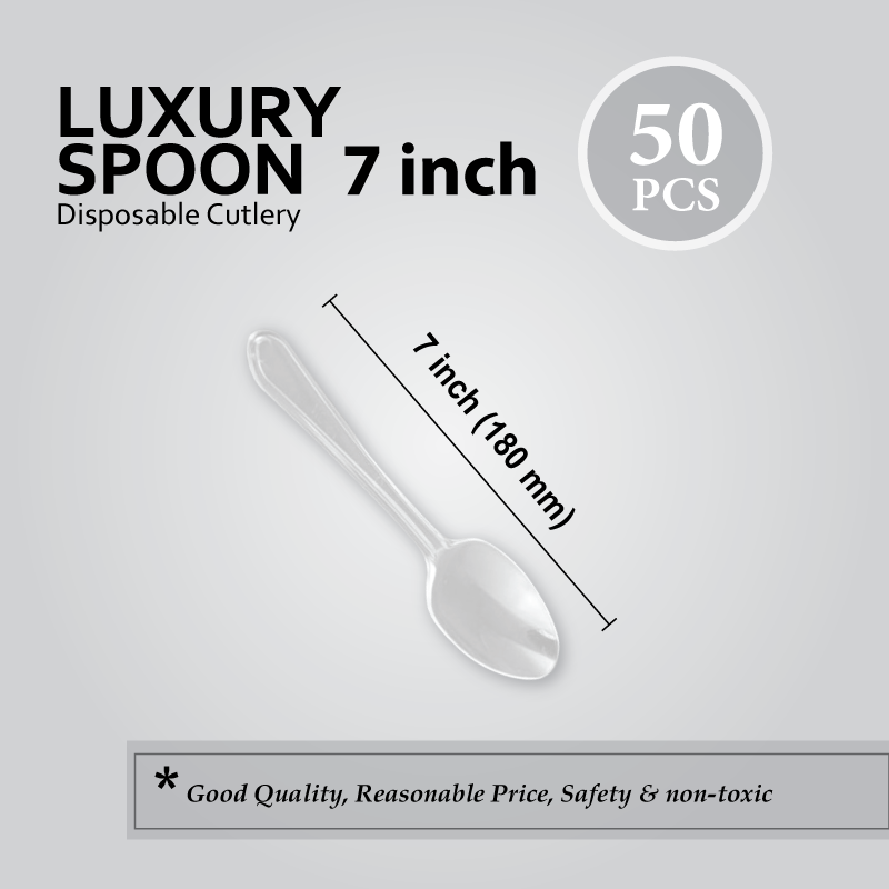 7" (180MM) LUXURY PLASTIC CUTLERY SPOON (CLEAR) 50'S X 40PKT/CTN