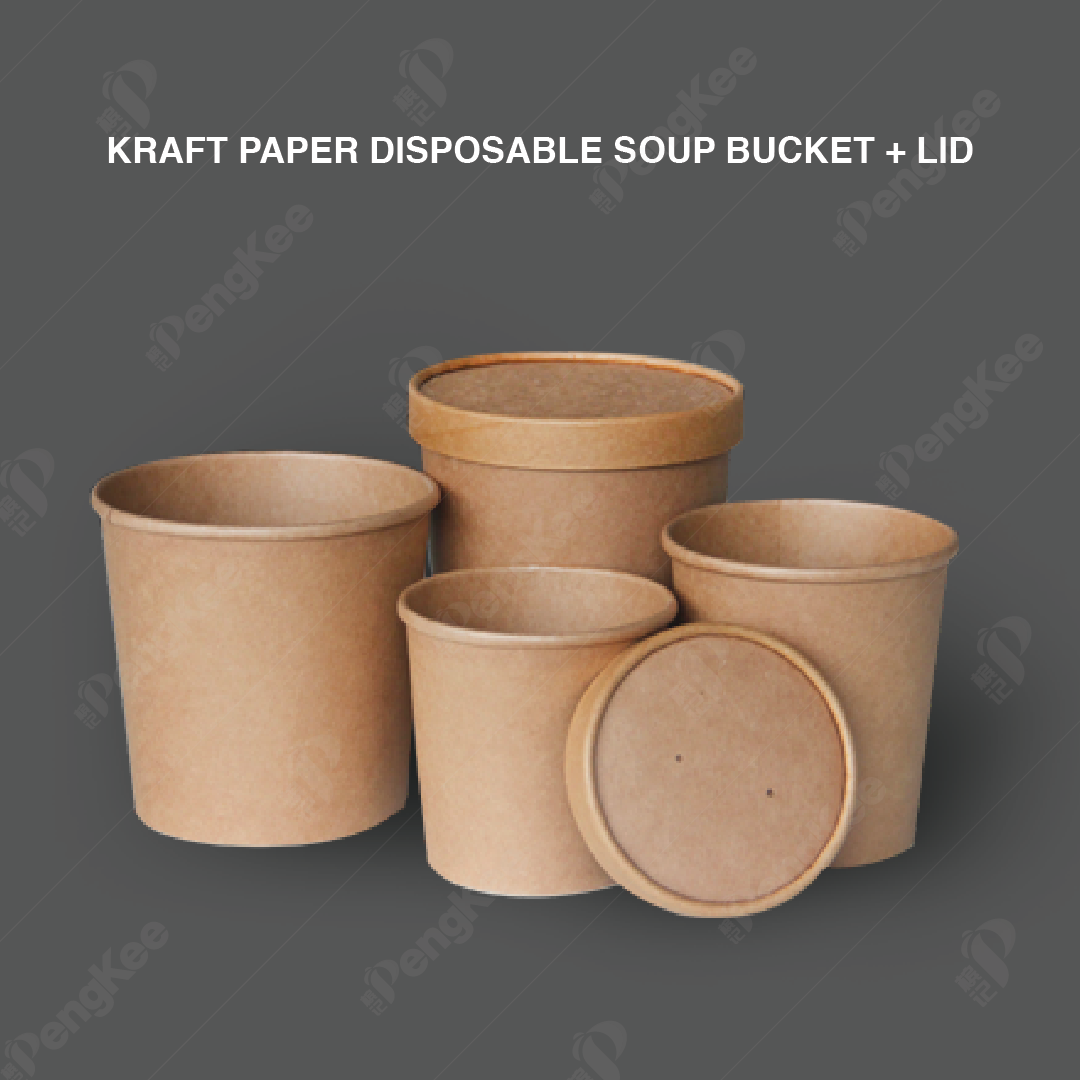 26OZ (800ML) KRAFT PAPER DISPOSABLE SOUP BUCKET + LID (CM) (25'S X 20PKT)