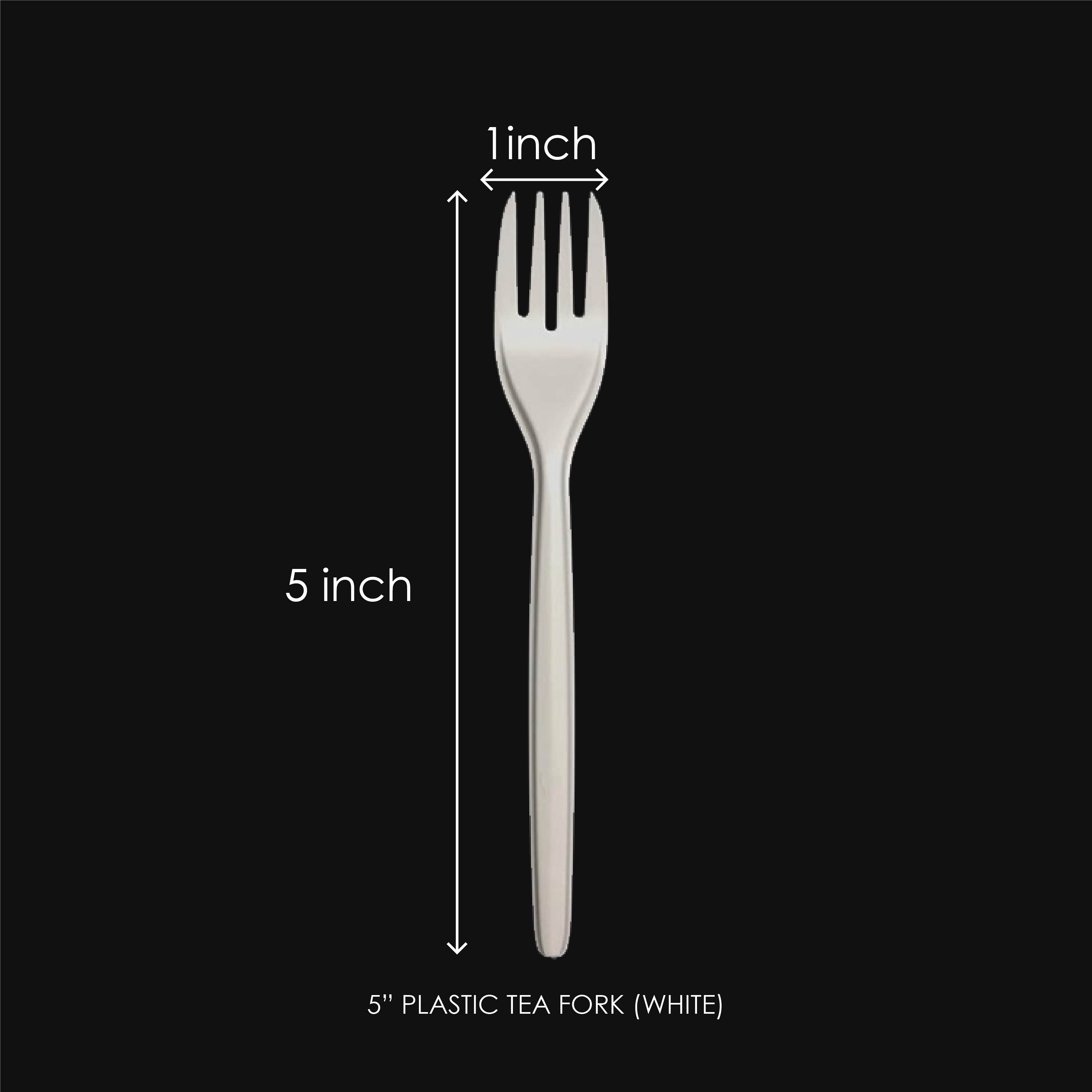 5" PLASTIC TEA FORK (WHITE) (50'S+/-) (20PKT/CTN)