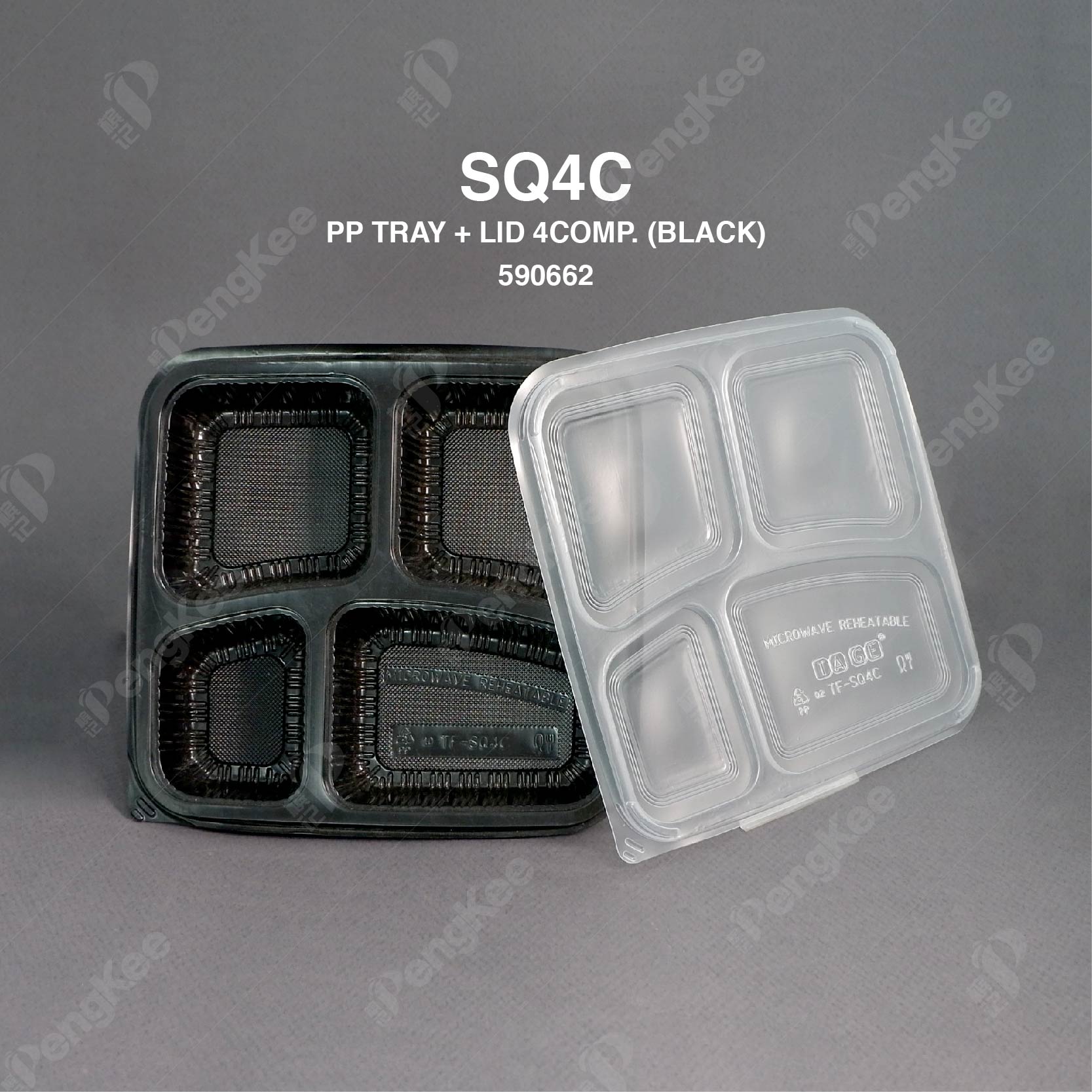 SQ4C PP TRAY & LID (4 COMP.) (BLACK)