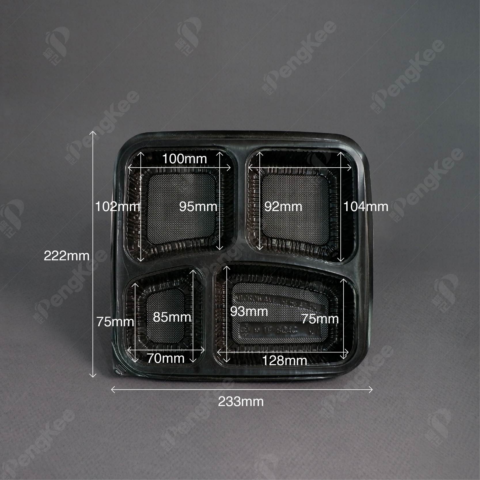 SQ4C PP TRAY & LID (4 COMP.) (BLACK)