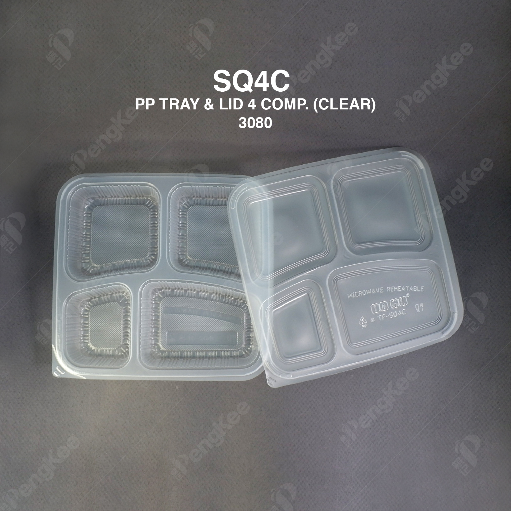 SQ4C PP TRAY & LID (4 COMP.) (CLEAR)