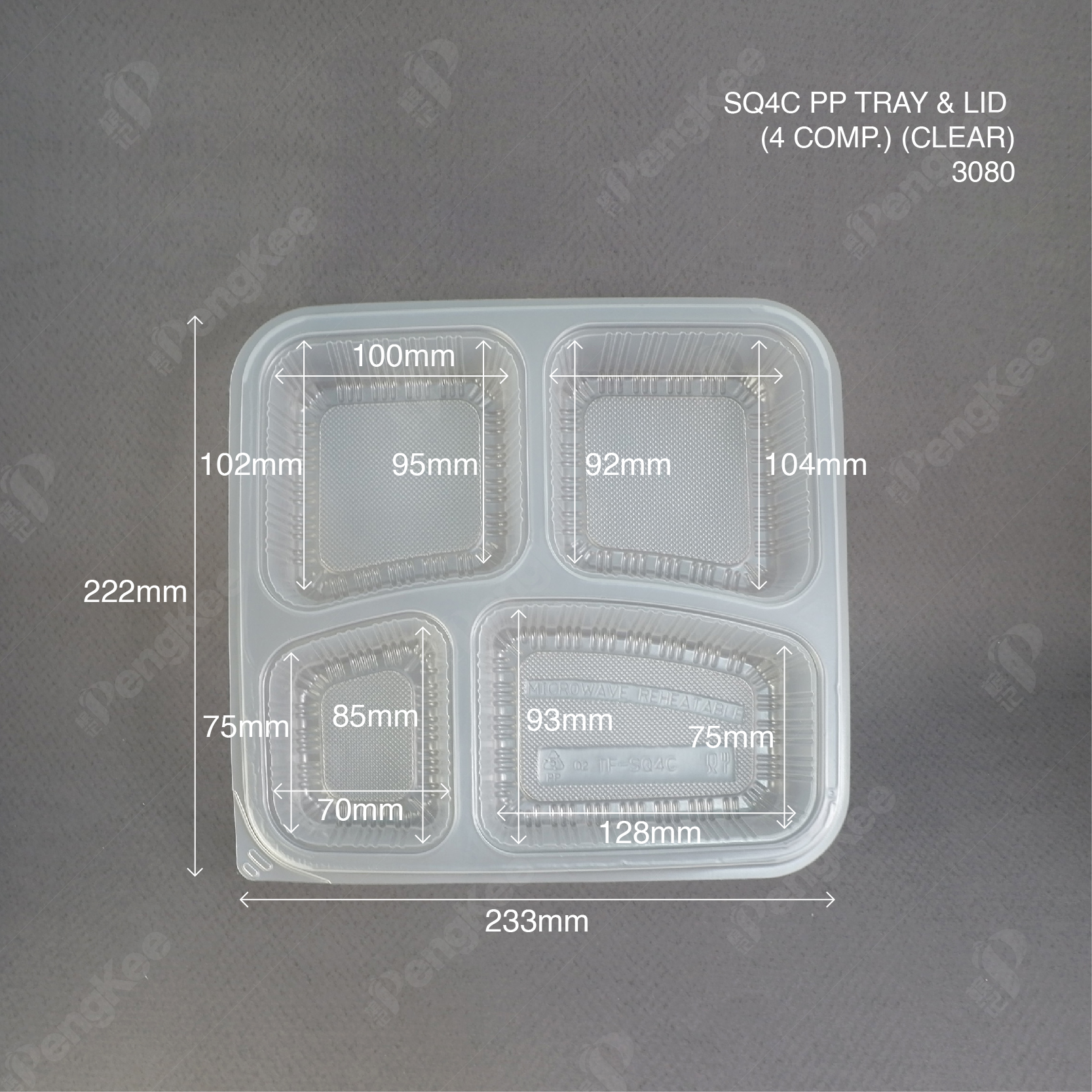 SQ4C PP TRAY & LID (4 COMP.) (CLEAR)