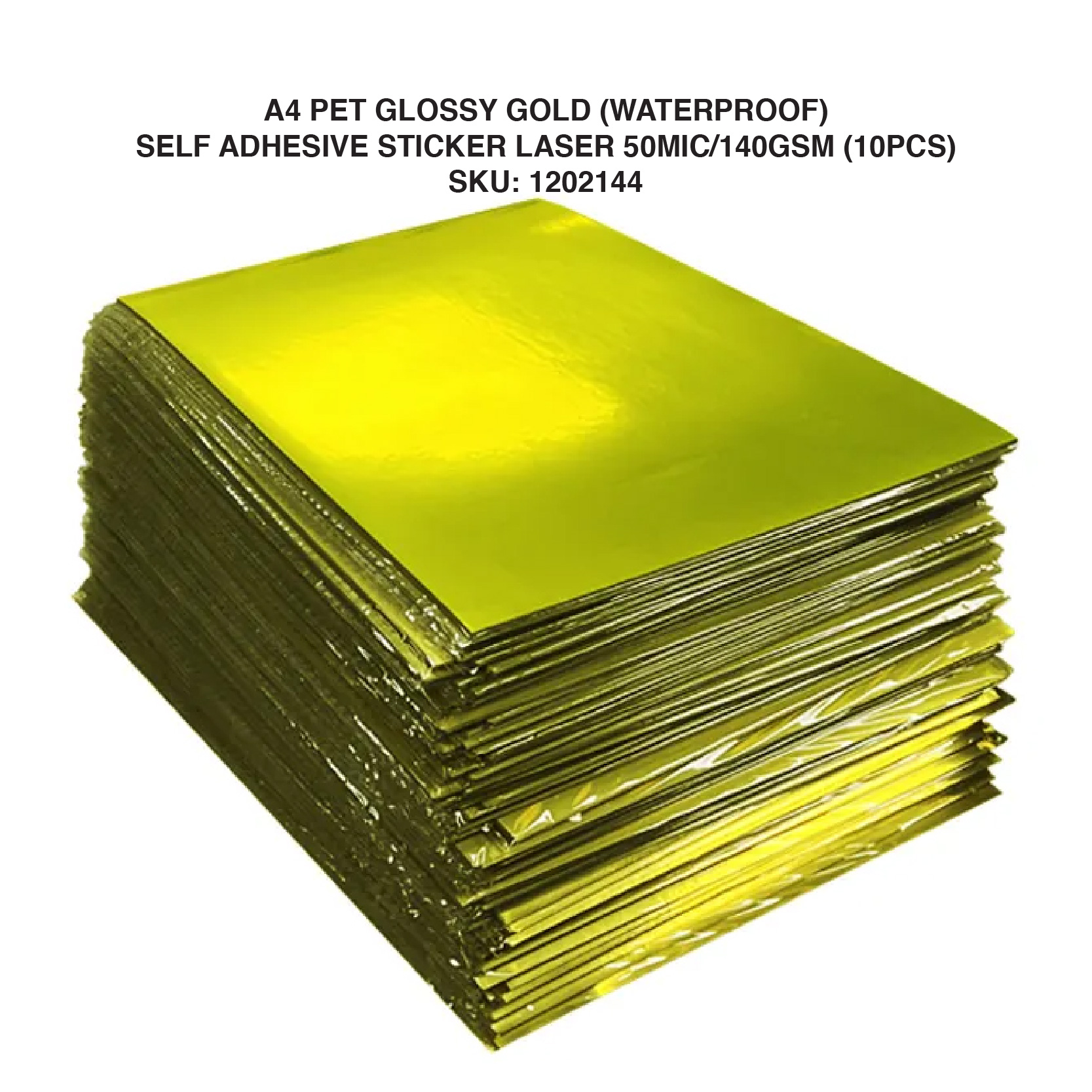 A4 PET Glossy Gold (Waterproof)  for Inkjet Printer (10 PCS)