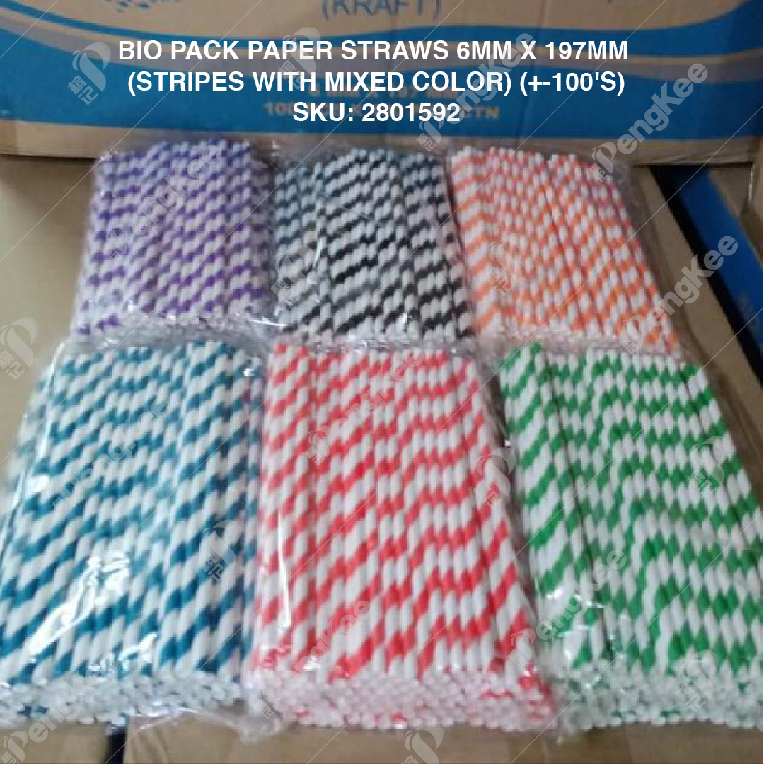 BIO PACK PAPER STRAWS 6MM X 197MM (+/-100PCS)