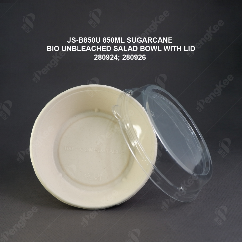JS-B850U 850ML SUGARCANE BIO UNBLEACHED SALAD BOWL WITH LID