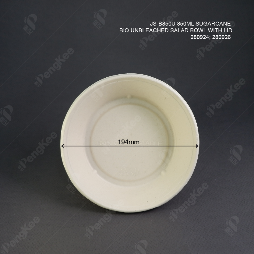 JS-B850U 850ML SUGARCANE BIO UNBLEACHED SALAD BOWL WITH LID