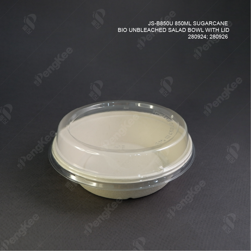JS-B850U 850ML SUGARCANE BIO UNBLEACHED SALAD BOWL WITH LID