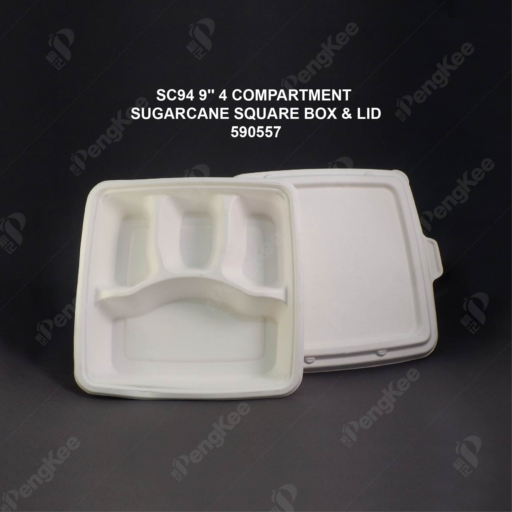 SC94 9'" 4 COMPARTMENT SUGARCANE LUNCH BOX WITH LID