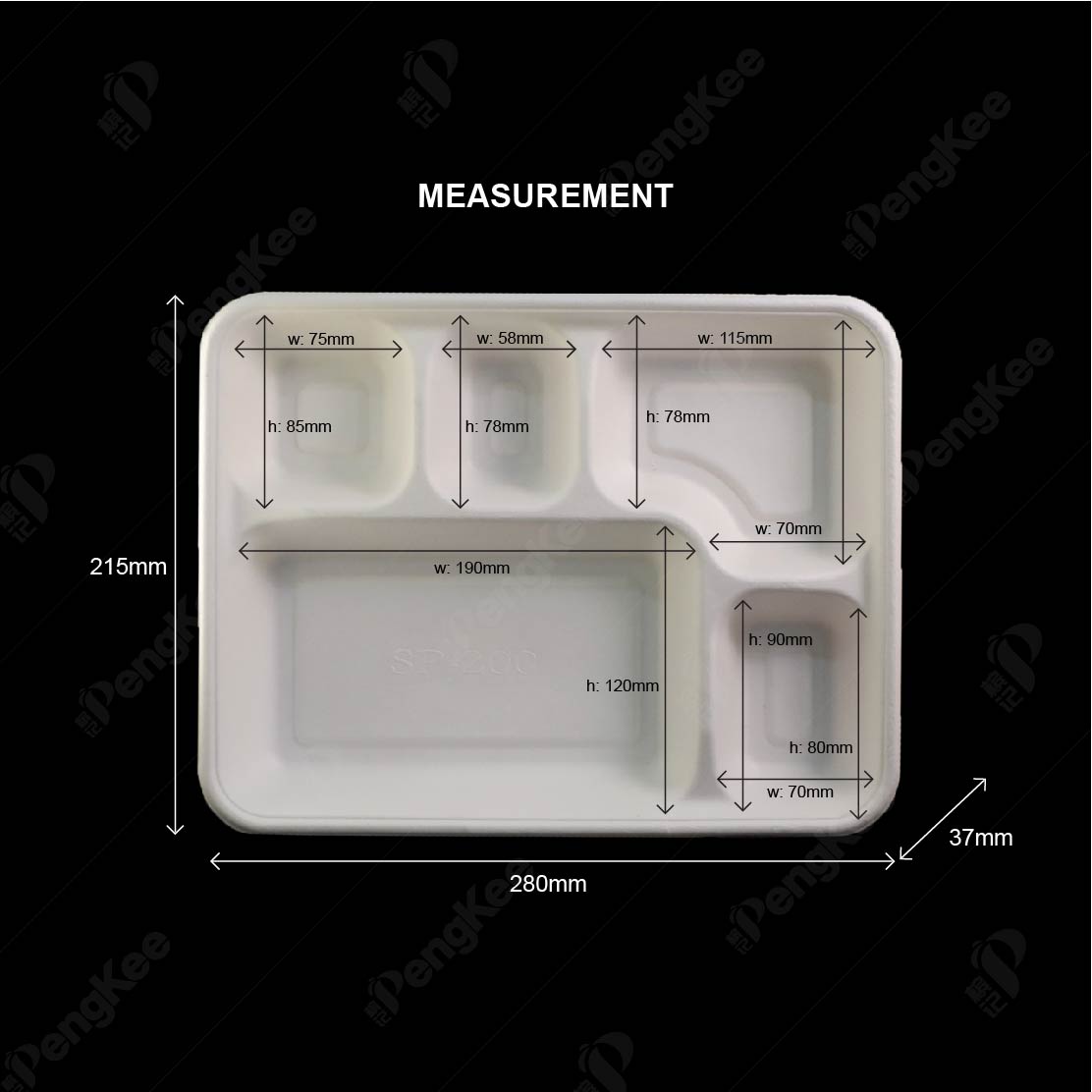 FT052& FT053; 5 COMPARTMENT SUGARCANE  DEEP TRAY LUNCH BOX WITH LID